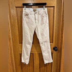 Democracy Jeans Womens 6 Ab Solution Slim Ankle Fit Ivory with beige stitching